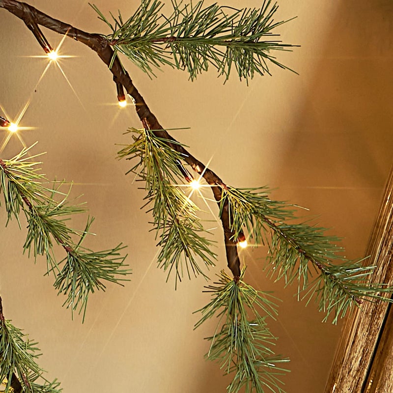 litbloom مضاءة عيد الميلاد الصنوبر جارلاند بطارية تعمل مع الموقت 6ft 48 أضواء LED بيضاء دافئة للموقد عباءة عيد الميلاد عطلة الديكور داخلي في الهواء الطلق - Image 4